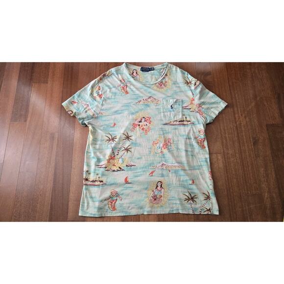 Polo Ralph Lauren Polo Bear Aop Pocket Hawaiian Multicolor Tshirt Size Large - Picture 1 of 6